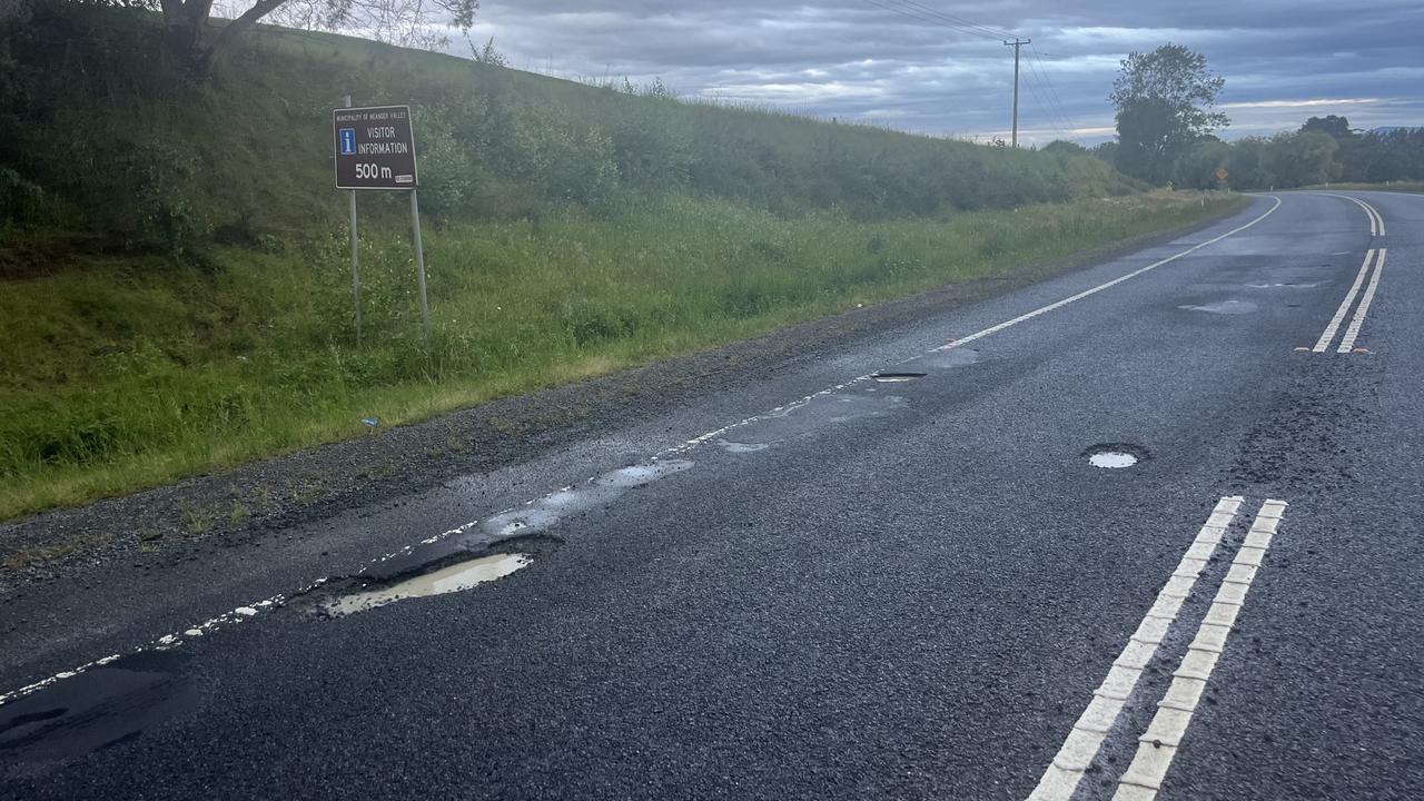 A pothole on the Bass Highway in Tasmania's northwest. Picture: Supplied.