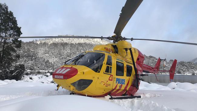 The rescue helicopter had a busy day on Monday searching for missing or stranded bushwalkers in the Cradle Mountain-Lake St Clair and Walls of Jerusalem national parks. Picture: TASMANIA POLICE