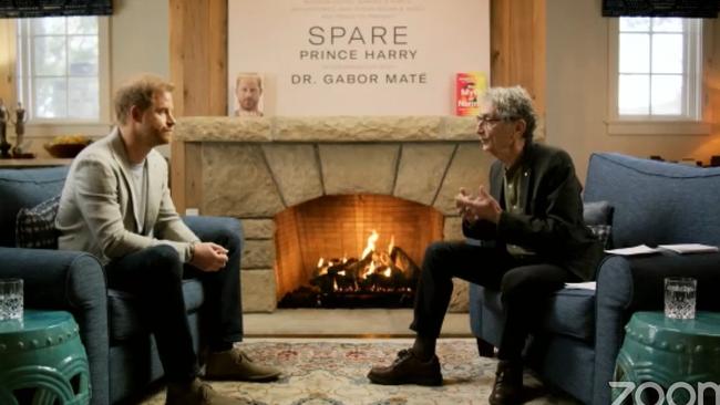 Prince Harry in therapy, where he praised the use of drugs to combat trauma. Picture: Supplied