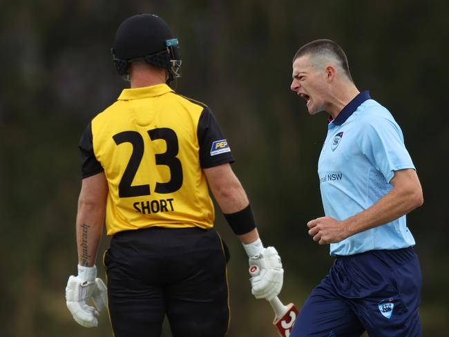 Will Salzmann for NSW after dismissing D'Arcy Short last month in the Marsh One Day Cup. Photo by Mike Owen/Getty Images