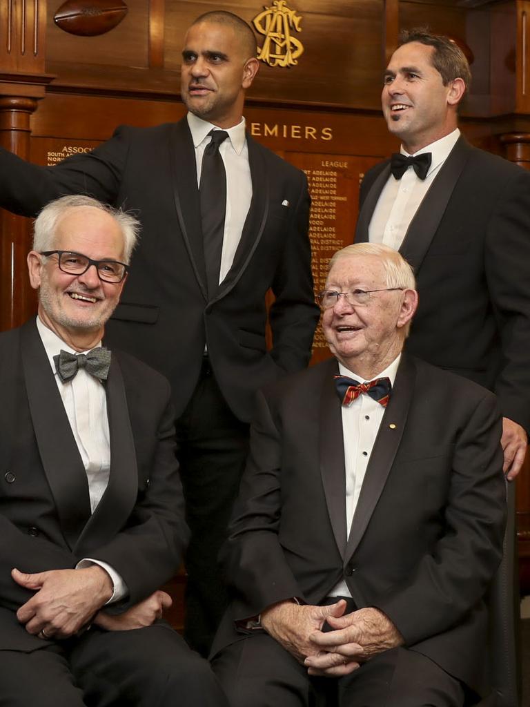 Hall of Fame inductee's (standing at back) Michael O'Loughlin and Damian Squire with Stuart Palmer and John Condon (sitting). Picture: Matt Turner.