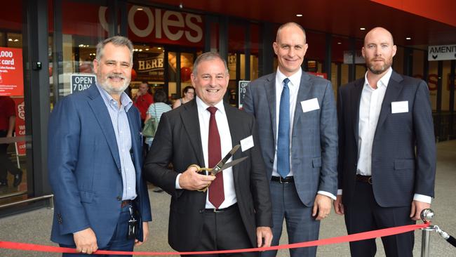 Former Ipswich City Council administrator Greg Chemello, Consolidated Properties Group executive chairman Don O'Rorke, CVS Lane Capital Partners chief executive officer Lee Centra and Russell Fryer from Hutchinson Builders at the official opening of the $80 million expansion in May 2019.