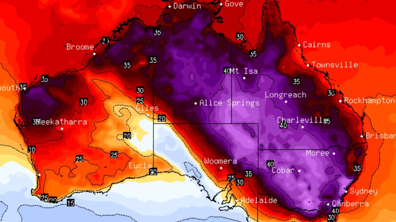 A heat map of Australia from Saturday when Penrith was the hottest place on earth. Picture: BSCH