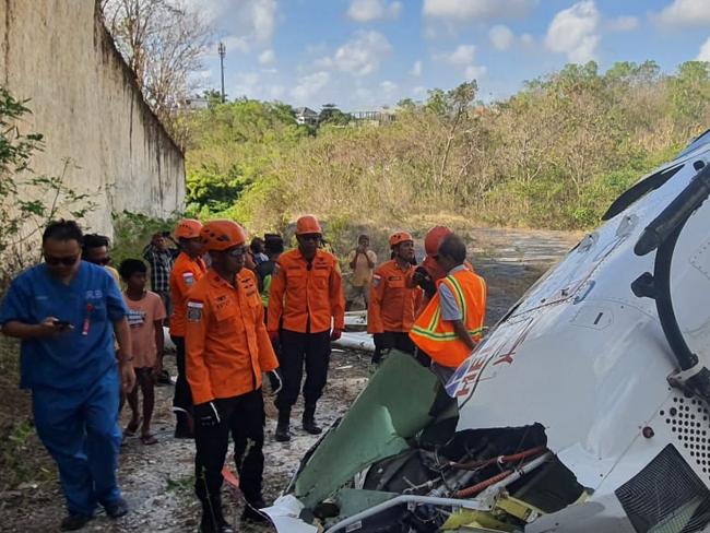 Two Australians were in a helicopter that has crashed near cliffs, Pecatu, South Kuta region, Bali, Indonesia - Photo Supplied Indonesian Search & Rescue Agency (BASARNAS)