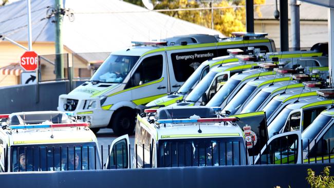 Ambulance ramping at the PA Hospital in Brisbane, which is one of 11 hospitals in the state where more than half of patients brought in by ambulance in July were forced to wait more than 30 minutes before getting access to the emergency department. Picture: David Clark