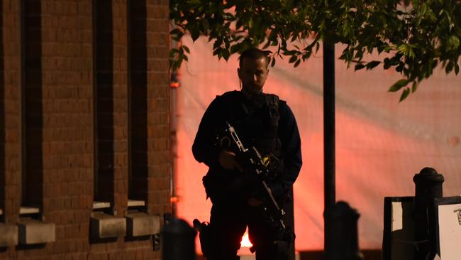 An armed police officer standing guard near London Bridge following today’s terror attacks. PIcture Carl Court/Getty