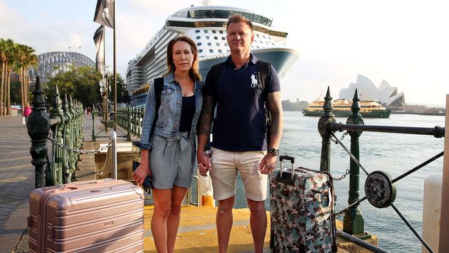 Ovation of the Seas passengers Michelle and Greg Fawkner arrive in Sydney. Picture: Jane Dempster