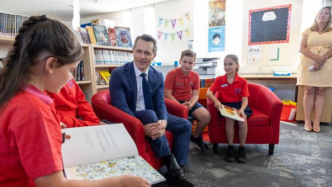 Jason Clare with students from Telopea Park School in Canberra. Picture: NCA NewsWire / Gary Ramage