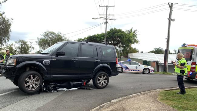 A motorbike and four-wheel-drive collided at the intersection of Allamanda Avenue and King Street, Buderim, on Tuesday morning.