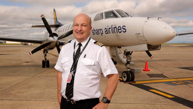 Sharp Airlines owner &amp; Chief pilot Malcolm Sharp at Essendon Airport, near Melbourne. Stuart McEvoy/The Australian.