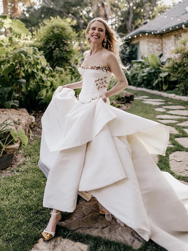 Daniel Roseberry’s sister Liz in the dress he created for her wedding. Photo: Becca Neblock/Supplied