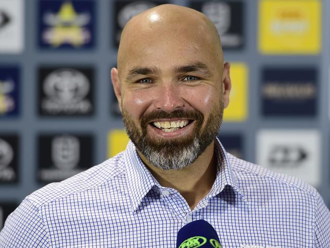 TOWNSVILLE, AUSTRALIA - MARCH 28:  Cowboys coach Todd Payten smiles during a media interview before the start of the round three NRL match between the North Queensland Cowboys and the Gold Coast Titans at QCB Stadium on March 28, 2021, in Townsville, Australia. (Photo by Ian Hitchcock/Getty Images)