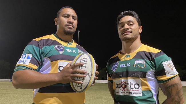 Surfers Paradise Dolphins Francis Tualau and Delouise Hoeter could play their last rugby match on Saturday. Picture: Nic Darveniza