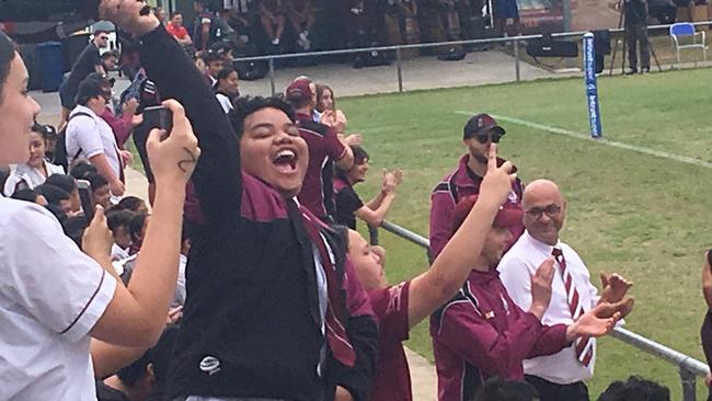 Marsden SHS supporters in full celebration yesterday at Langlands Park.