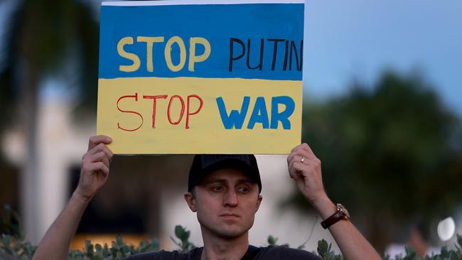 Milhaud Lakhnov joins a rally in support of Ukraine during the war against Russia on March 03, 2022 in Hallandale, Florida. Picture: Joe Raedle/Getty Images/AFP