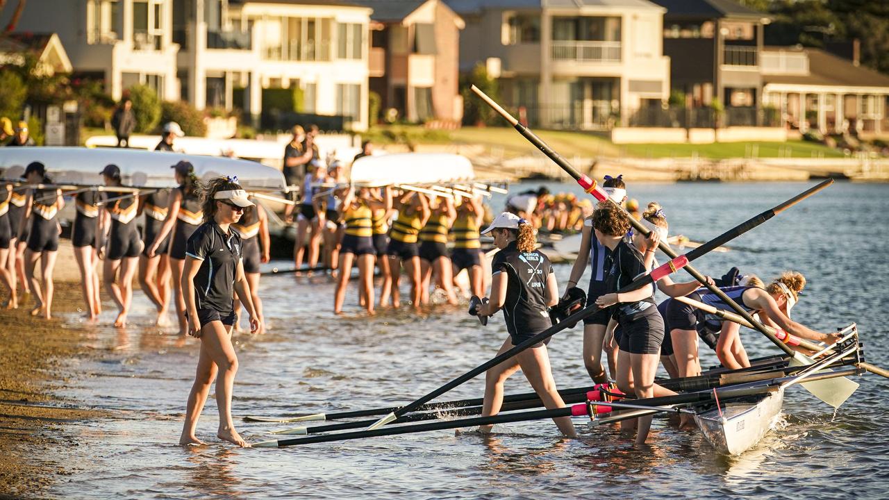 A shorter version of the Head Of The River regatta at West Lakes went ahead on Monday. Picture: AAP / Mike Burton