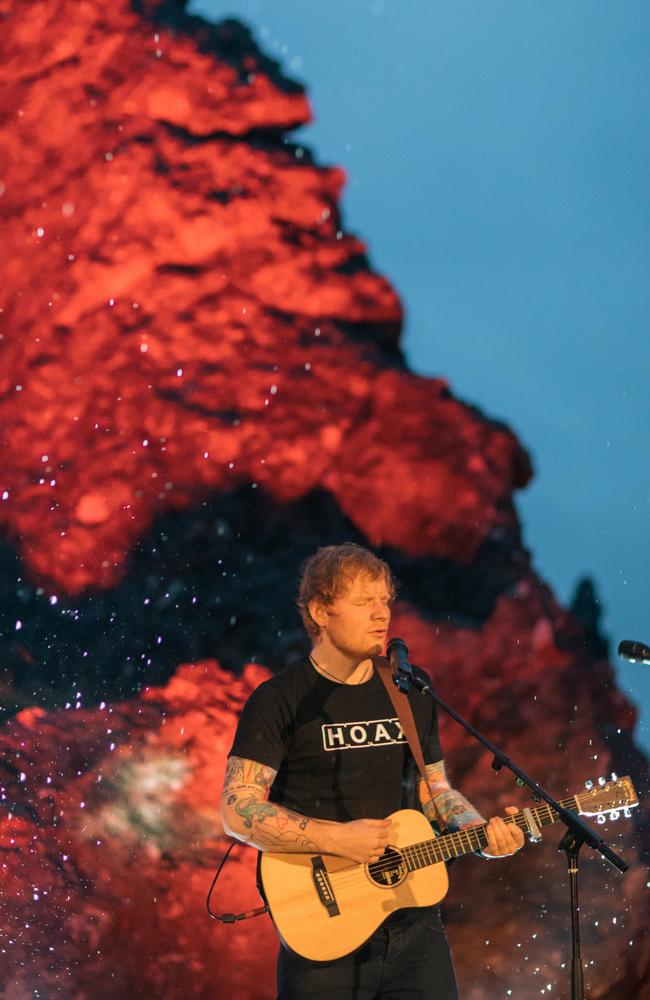 Ed Sheeran performs at Hanging Rock in Madedon. Picture: Jaden Oswald