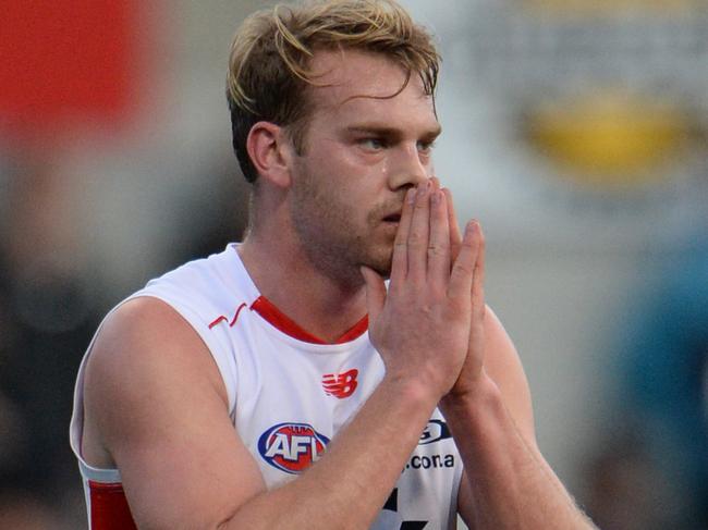 SPORT - AFL. West Coast Eagles vs Melbourne Demons, at Subiaco Oval, Perth. Photo by Daniel Wilkins. PICTURED- Demon Jack Watts can't hide his disappointment after missing an important goal in the last term