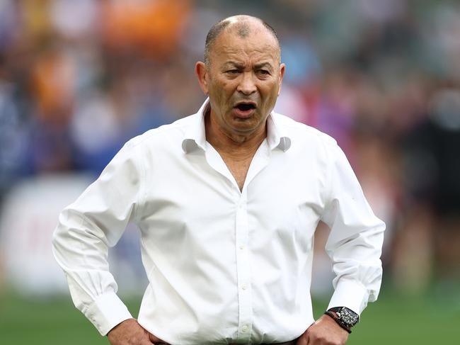 SAINT-ETIENNE, FRANCE - SEPTEMBER 17: Head Coach, Eddie Jones looks on during the Rugby World Cup France 2023 match between Australia and Fiji at Stade Geoffroy-Guichard on September 17, 2023 in Saint-Etienne, France. (Photo by Chris Hyde/Getty Images)