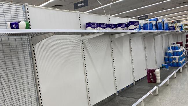 Much of the toilet paper has been wiped from Coles in Geelong. Picture: Seb Starcevic/Twitter