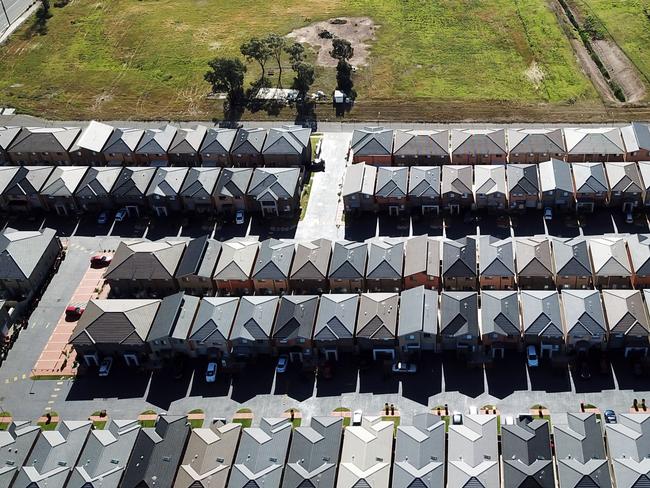 SUNDAY TELEGRAPH - 7/11/19Sunday Telegraph development special in Schofields. Pictured is an aerial of an existing development that has houses crammed in to the building site and the green space above where a new development will start soon.  Picture: Sam Ruttyn