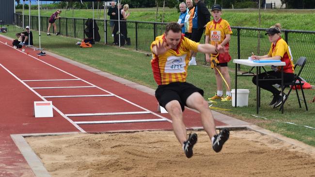 Anthony Porter in the high jump at Mackay Athletics Club's Track and Field Carnival 2022. Picture: Max O'Driscoll.