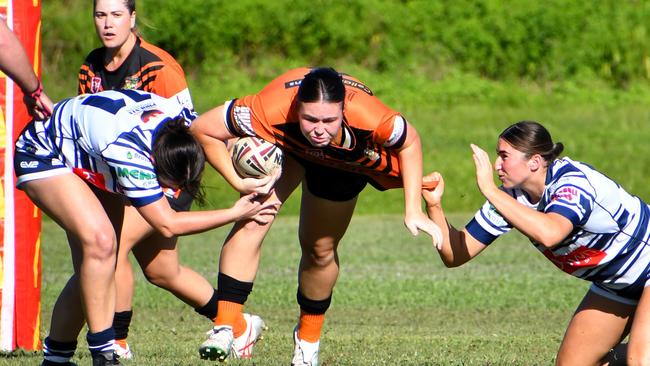 The Herbert River Crushers Women’s team drew 20-20 with Townsville Brothers in a hard-fought contest in Ingham on Saturday. Picture: Cameron Bates