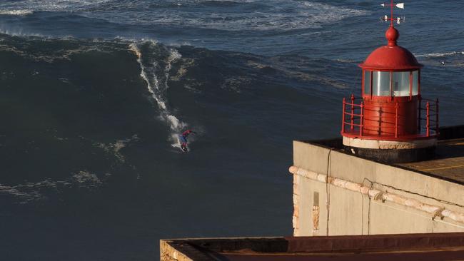 French Brazilian surfer Eric Xavier riding a monster at Praia do Norte in late 2016.