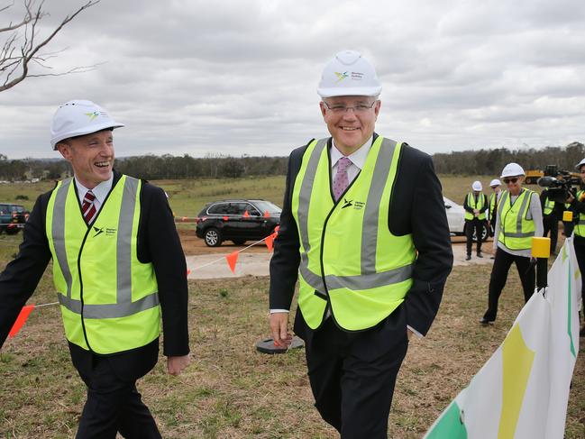 Prime Minister Scott Morrison pictured at Badgerys Creek to launch the start of digging for the construction of the Western Sydney Airport site. Picture: Richard Dobson