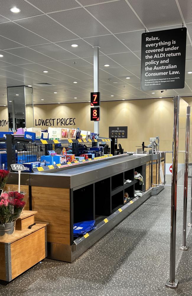 Aldi has removed its sneeze guards at the checkouts. Picture: News.com.au