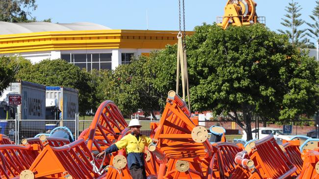 The new $50 million rollercoaster for Dreamworld arrived and was unloaded before being sent back to the shipping company.