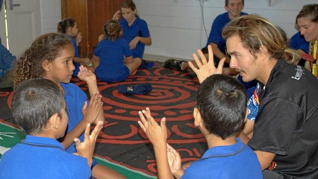 Teacher Lachlan McKenzie works with the students during the Yumbin program. Picture: Eidsvold State School