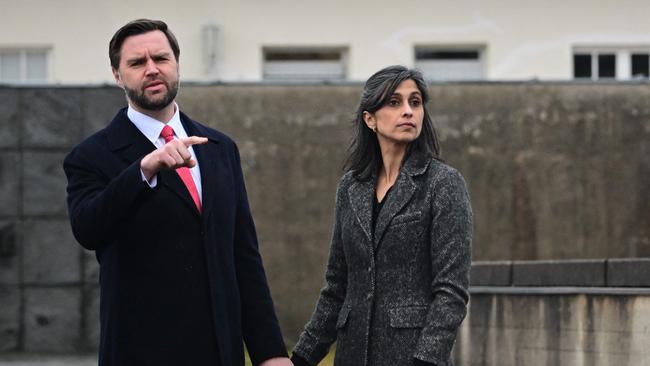 Vice President JD Vance and second lady Usha Vance in February visited the former Dachau concentration camp, in part to commemorate the 80th anniversary of the camp’s liberation by American forces. Picture: AFP