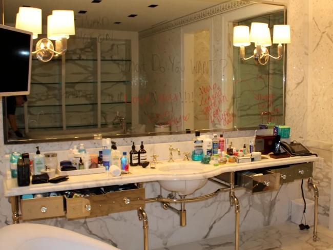 A picture of Combs' hotel room was shown in court.