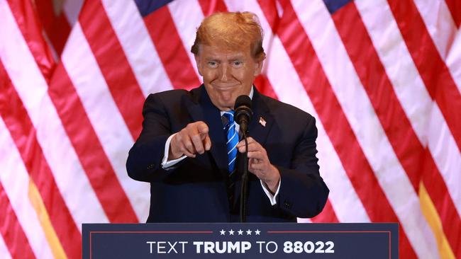 Former president Donald Trump speaks at a Super Tuesday watch party at Mar-a-Lago.