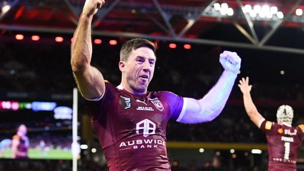 Ben Hunt celebrates a try for Queensland during last year’s State of Origin series.