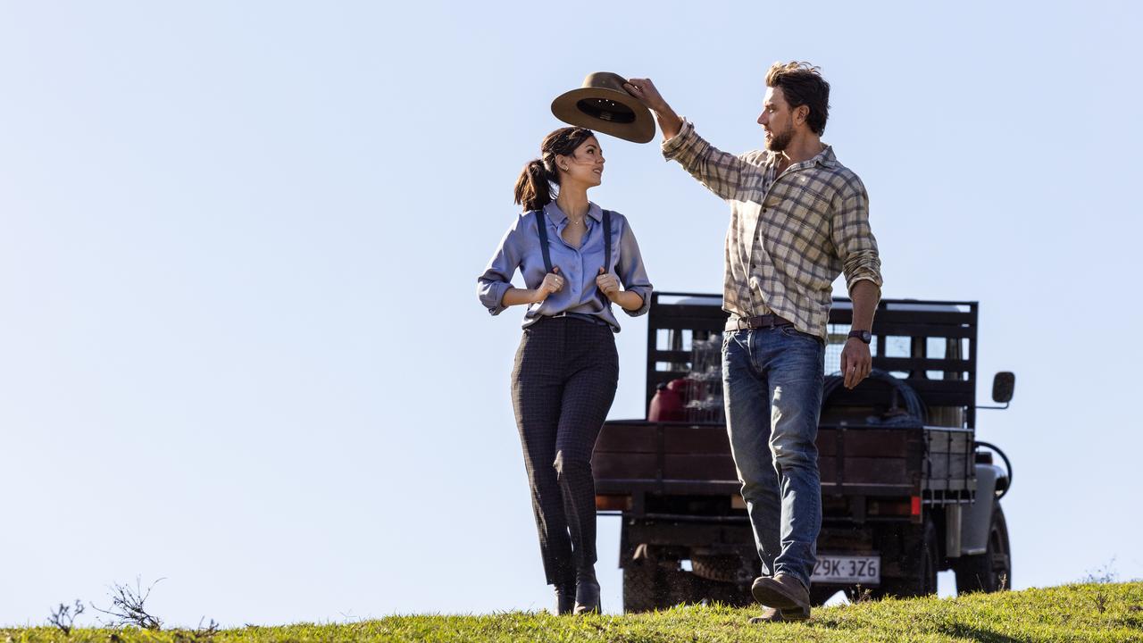 Victoria Justice as Lola, Adam Demos as Max in A Perfect Pairing, which filmed in Numinbah Valley on the Gold Coast. Photo: Vince Valitutti/Netflix