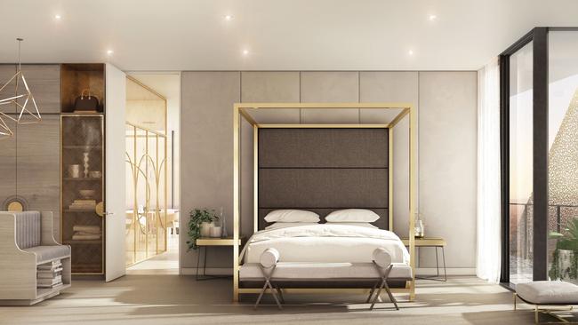 Realm Adelaide penthouse bedroom. Artwork supplied.