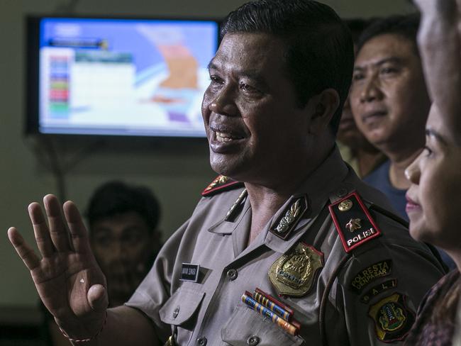 Kuta Head of Police, Wayan Sumara gives press statement regarding the release of Australian teenager Jamie Murphy at Kuta police station, Bali, Indonesia. Picture: Johannes Christo