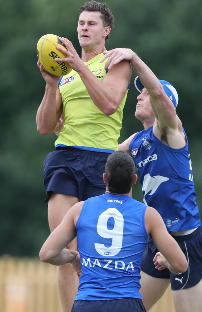 North Melbourne tall Charlie Comben is poised to play his first senior game of the year either as a key defender or replacing Callum Coleman-Jones as a forward-ruck. Picture: David Crosling