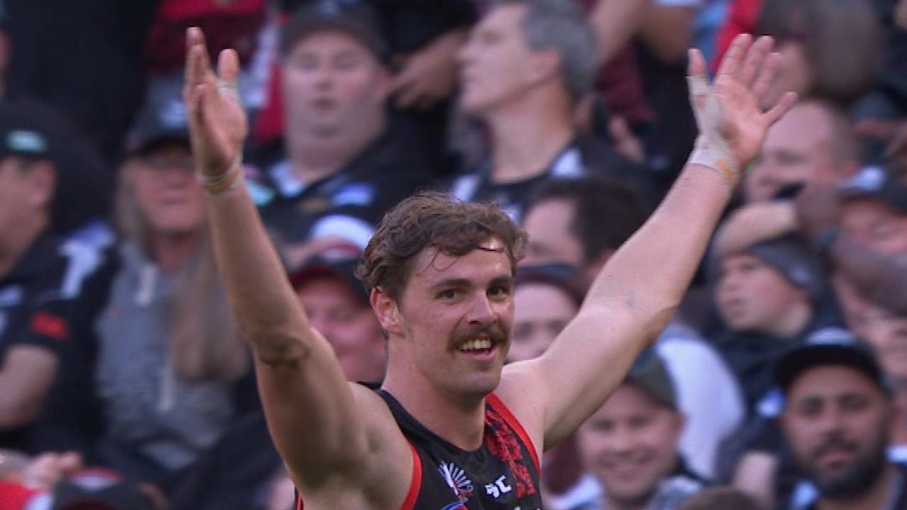 Joe Daniher celebrates his goal.