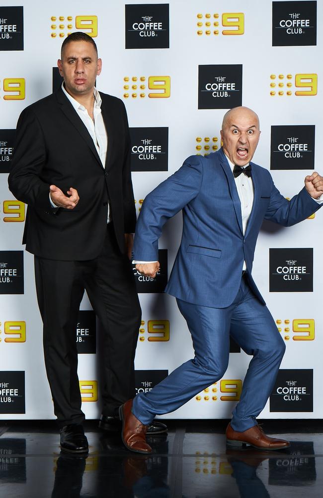 Rob Shehadie and Tahir Bilgic at the 2017 Channel Nine Logies Coffee Club after party. Picture: Channel Nine