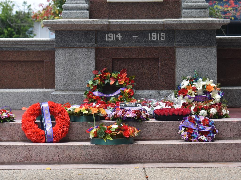 Wreaths at the 2021 Remembrance Day Ceremony in Jubilee Park. Picture: Lillian Watkins