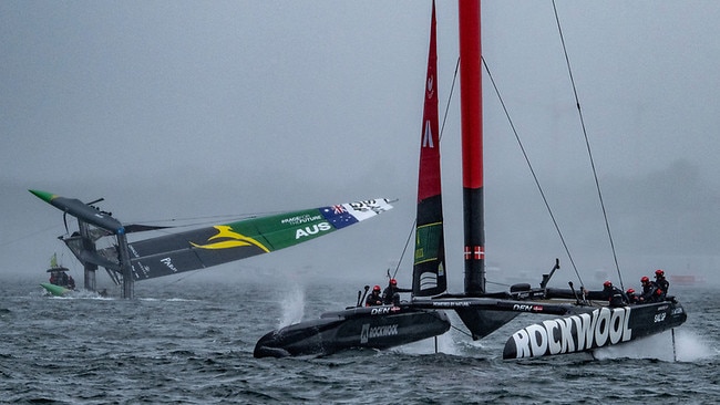 Australia's F50 boat capsized at the SailGP event in Halifax, Canada. Photo: Ricardo Pinto/SailGP.