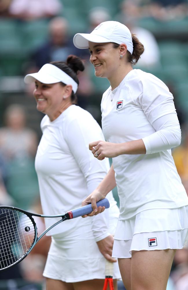 The Aussie pair looked relaxed and happy on court. Picture: Getty Images