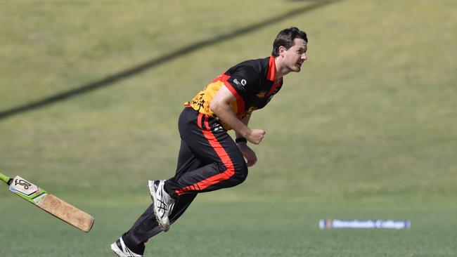 Michael Topp bowls for Liebke Lions. Picture: Kevin Farmer