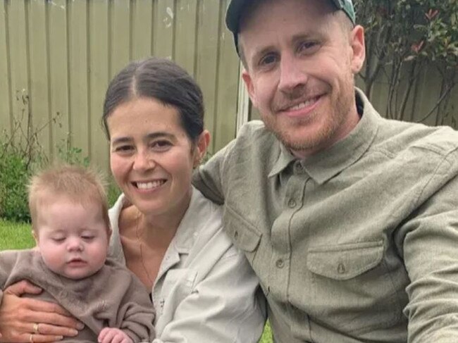 Luca Brasi frontman Tyler Richardson, his wife Alix and their one-year-old son Harris, who has just been diagnosed with cancer. Picture: Supplied