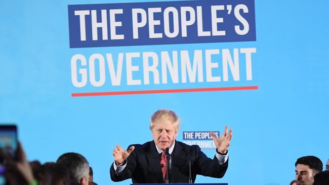 Britain's Prime Minister Boris Johnson makes a victory speech at QEII as the Conservatives celebrate a sweeping election victory.