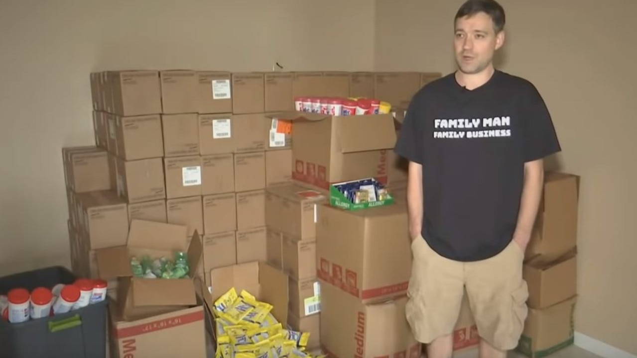 Matt Colvin purchased 18,000 bottles of hand sanitiser which he planned to sell at a profit online. Picture: WRCB/YouTube.