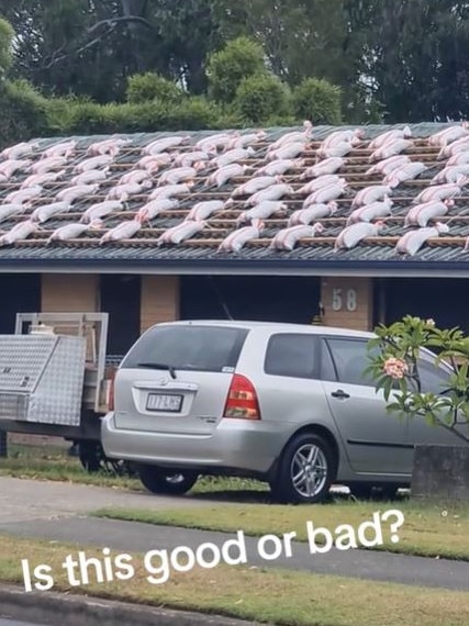 A resident covered their roof in sandbags.